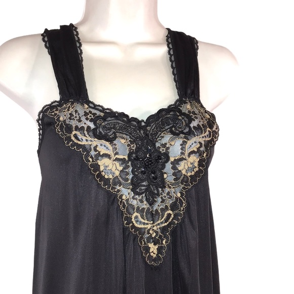 Vintage 1970s Black with Lace Nightgown - Picture 2 of 10